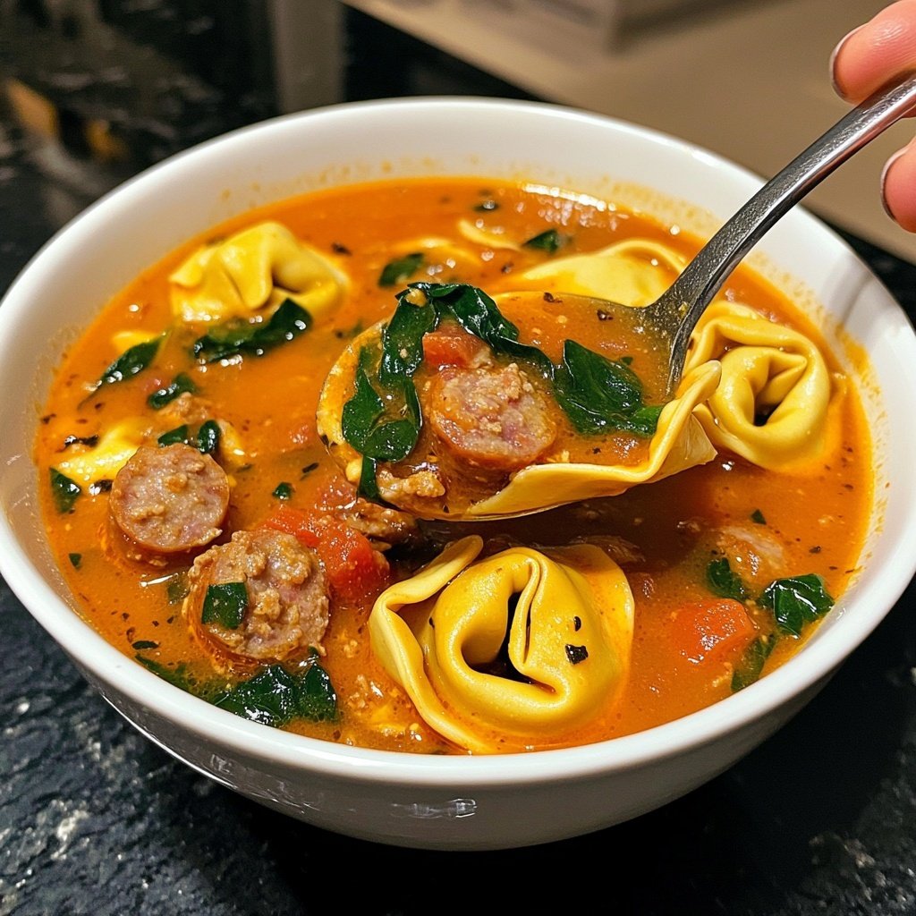 Sausage Tortellini Soup with Spinach