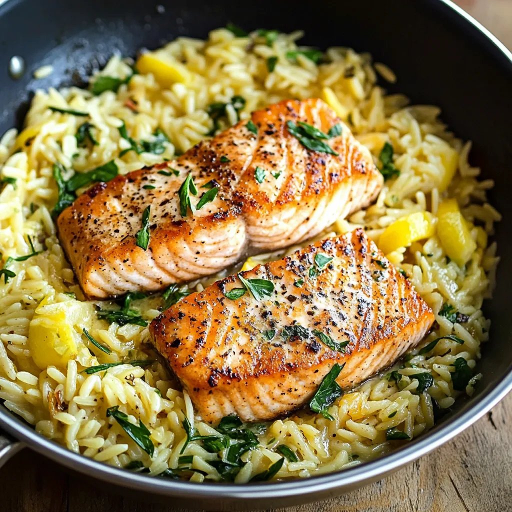 One Skillet Salmon with Lemon Orzo