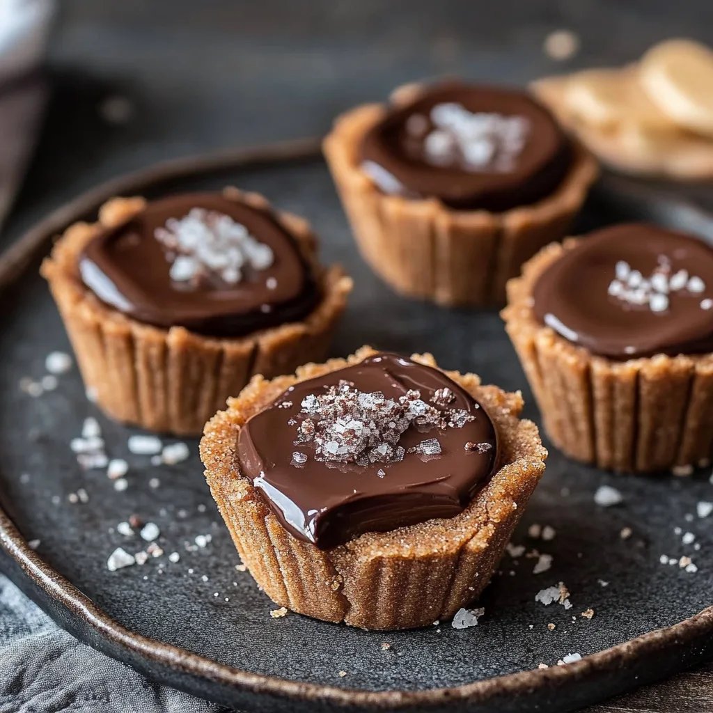 Mini Salted Caramel Chocolate Tarts in Gingerbread Cookie Cups