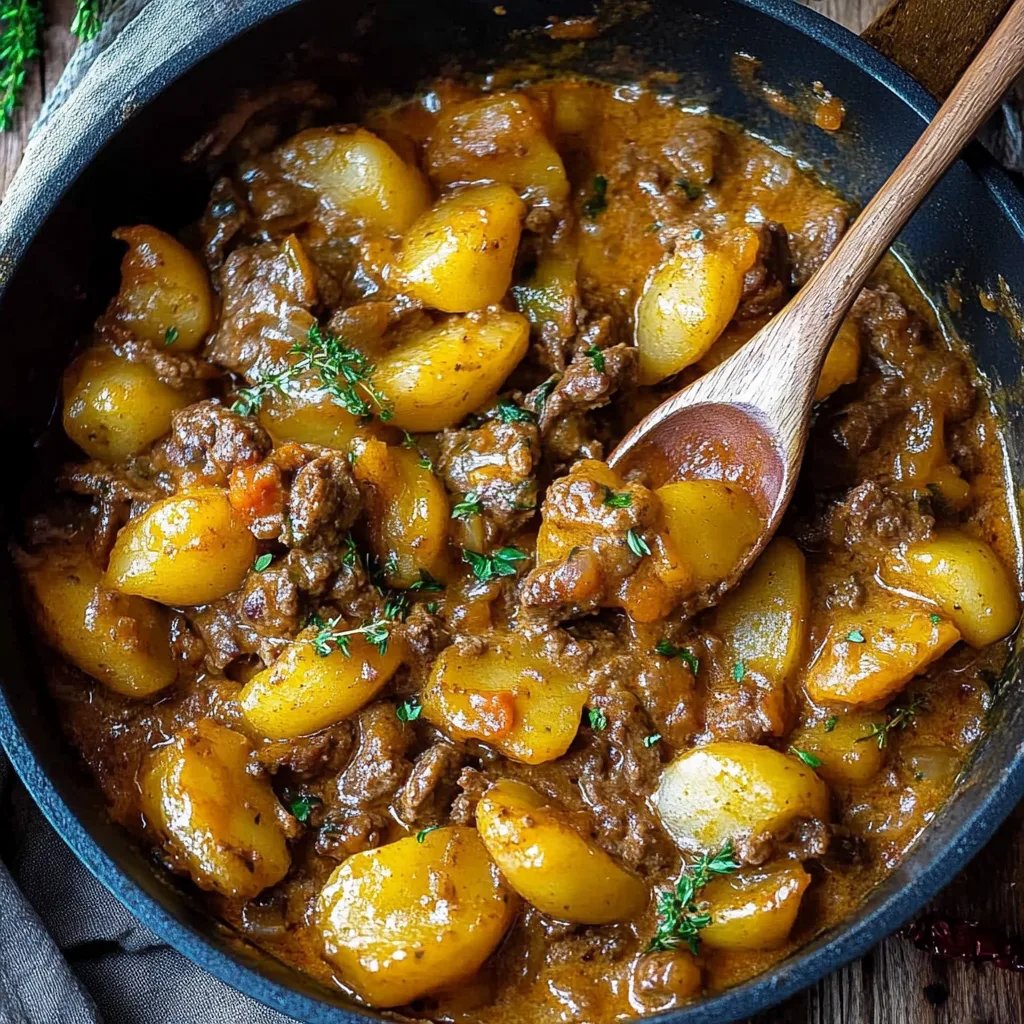 Cheesy One Pot Beef and Potatoes