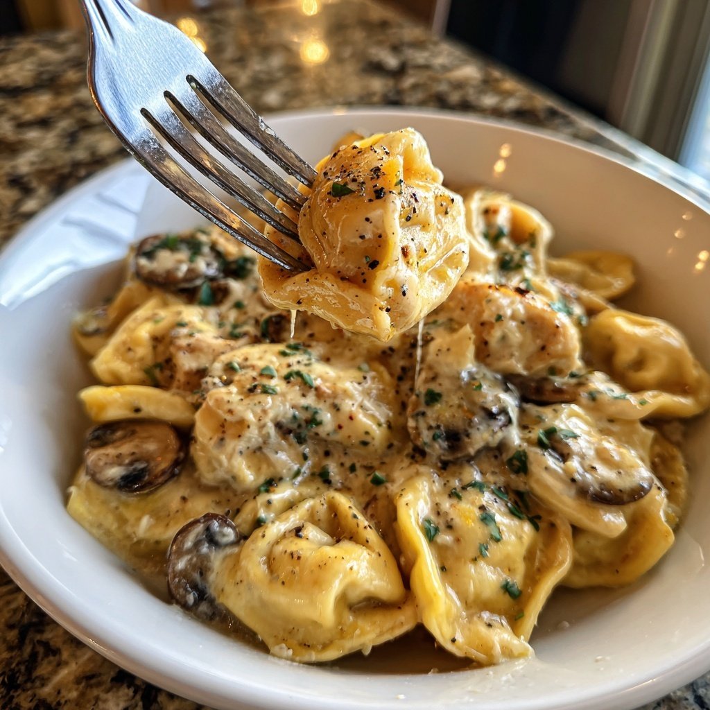 Creamy Asiago Chicken and Mushroom Tortellini