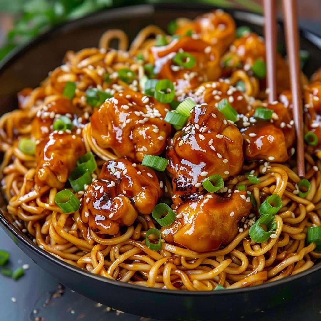Sticky Garlic Chicken Noodles