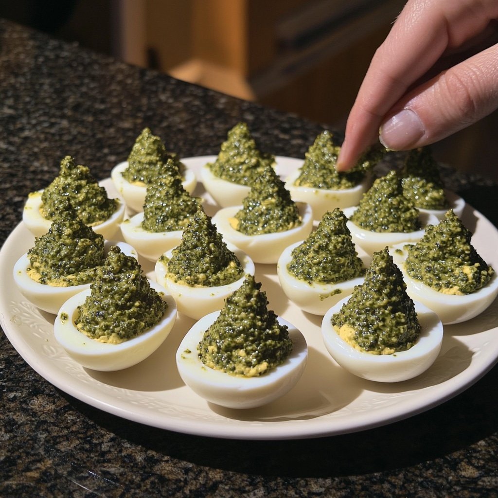 Christmas Tree Deviled Eggs Pesto