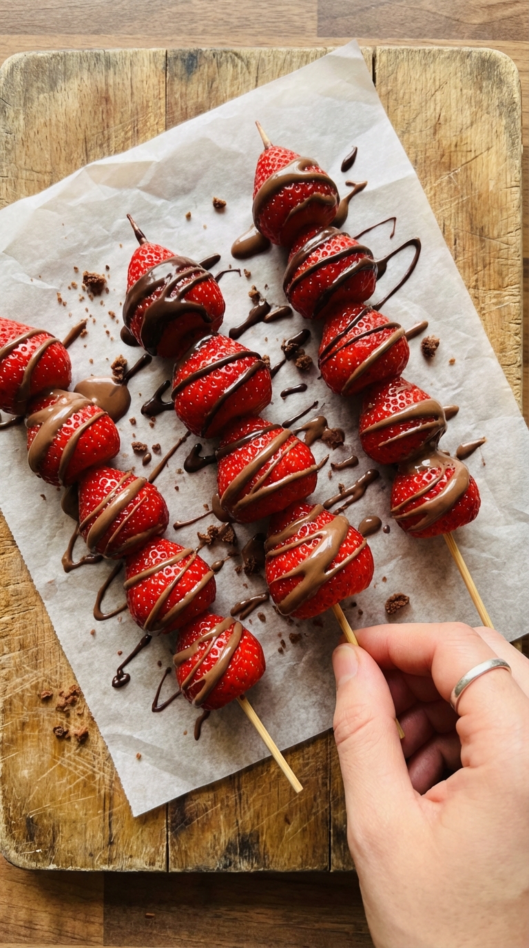 Chocolate Drizzled Strawberry Skewers