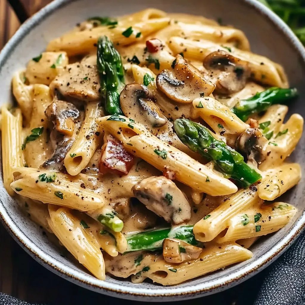 Creamy Mushroom & Asparagus Chicken Penne
